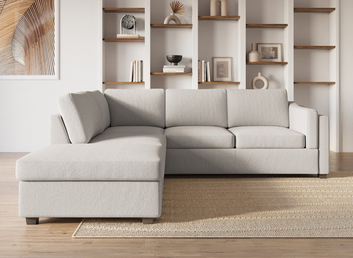 Canapé convertible avec coffre en tissu beige BARNEY - Angle gauche - DécoInParis