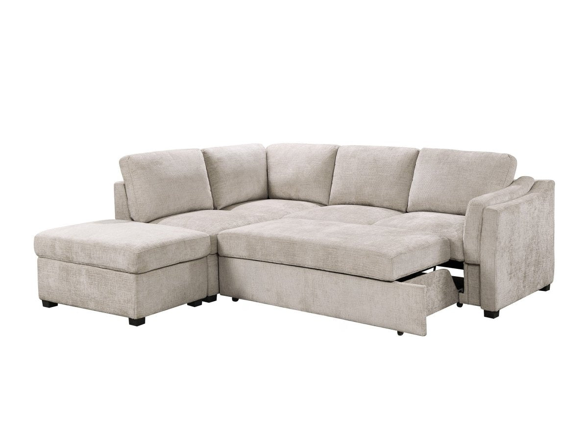 Canapé convertible avec coffre en velours chiné beige BARNEY - Angle gauche - DécoInParis