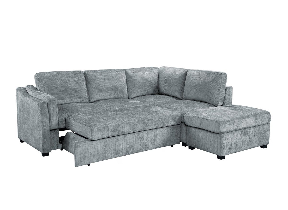 Canapé convertible avec coffre en velours chiné gris BARNEY - Angle droit - DécoInParis