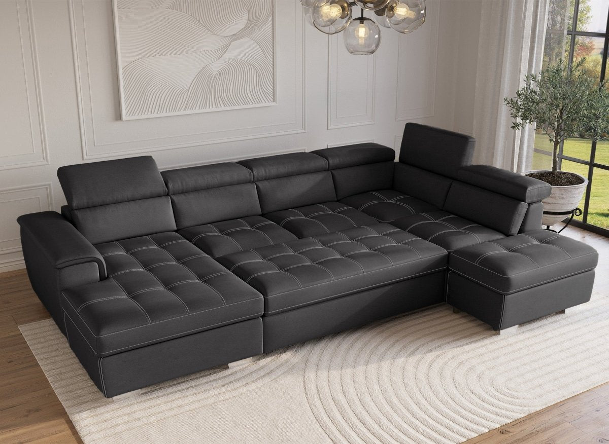 Canapé convertible et panoramique avec coffre de rangement en tissu gris OLIVER - Angle Gauche - DécoInParis