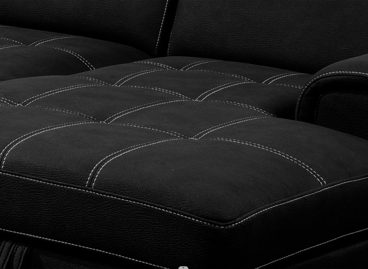 Canapé convertible et panoramique avec coffre de rangement en tissu noir OLIVER - Angle Droit - DécoInParis