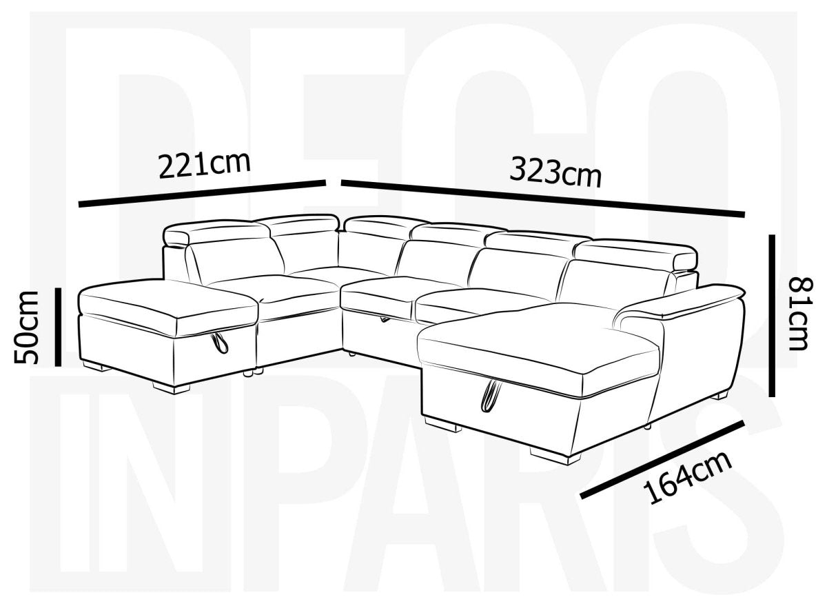 Canapé convertible et panoramique avec coffre de rangement en tissu noir OLIVER - Angle Droit - DécoInParis