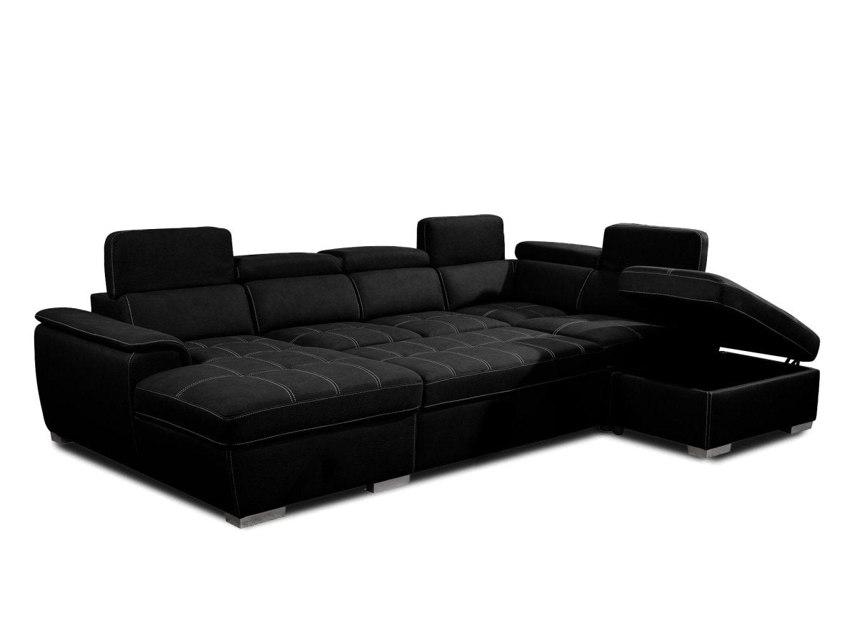 Canapé convertible et panoramique avec coffre de rangement en tissu noir OLIVER - Angle Gauche - DécoInParis