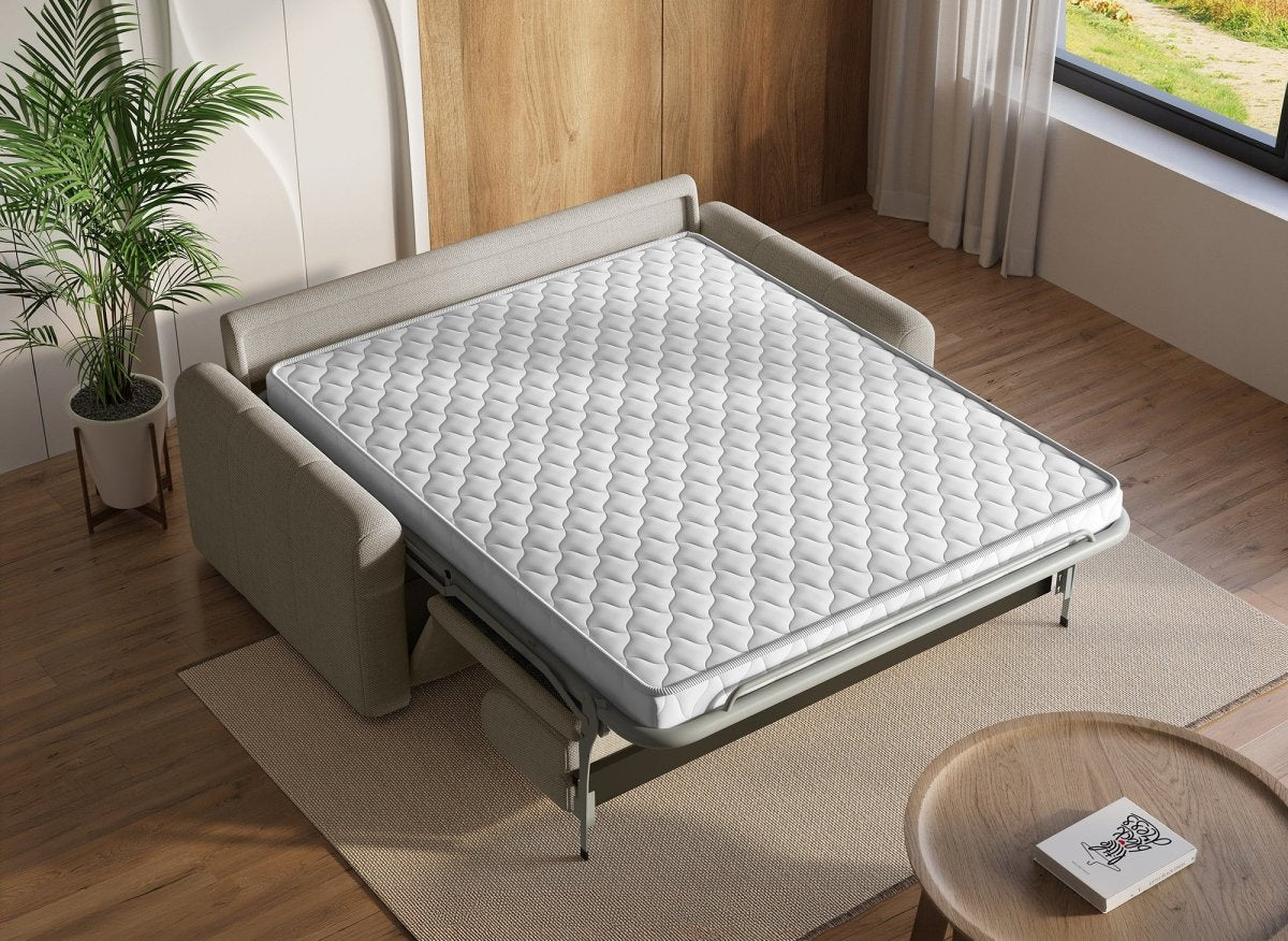 Canapé convertible express 3 places en tissu beige ISANDRO - DécoInParis