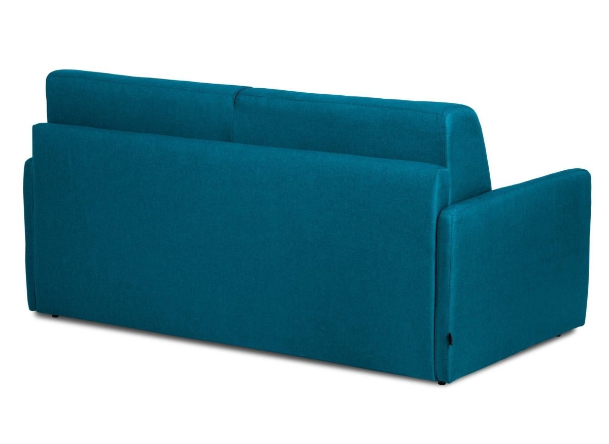 Canapé convertible express 3 places en tissu bleu pétrole LOUNA SLIM - DécoInParis