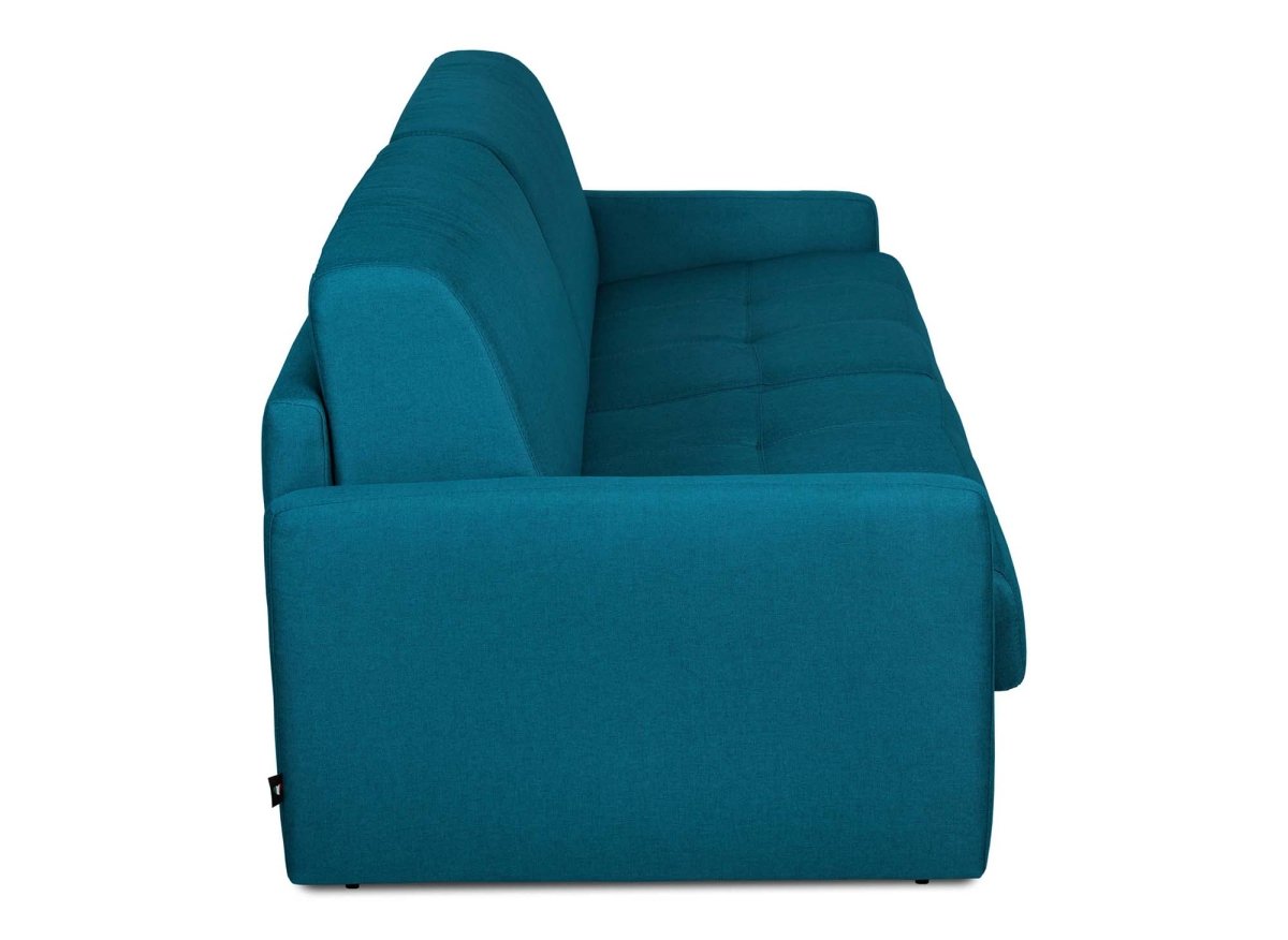 Canapé convertible express 3 places en tissu bleu pétrole LOUNA SLIM - DécoInParis