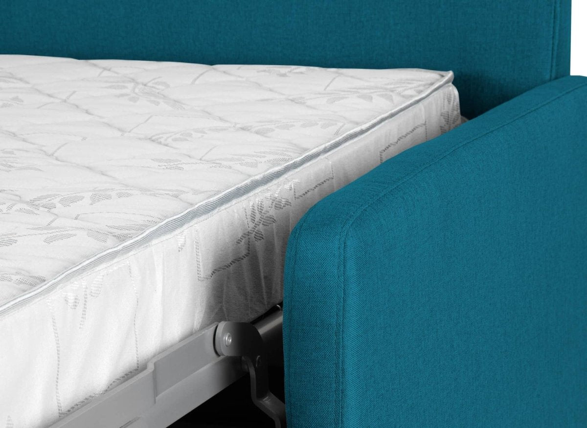 Canapé convertible express 3 places en tissu bleu pétrole LOUNA SLIM - DécoInParis