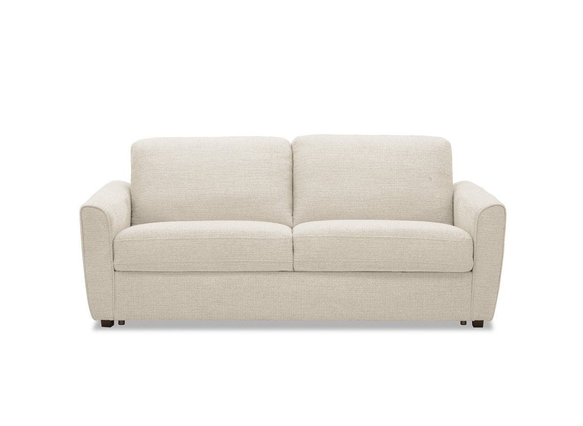 Canapé convertible express 3 places en velours texturé beige KALIANA - DécoInParis