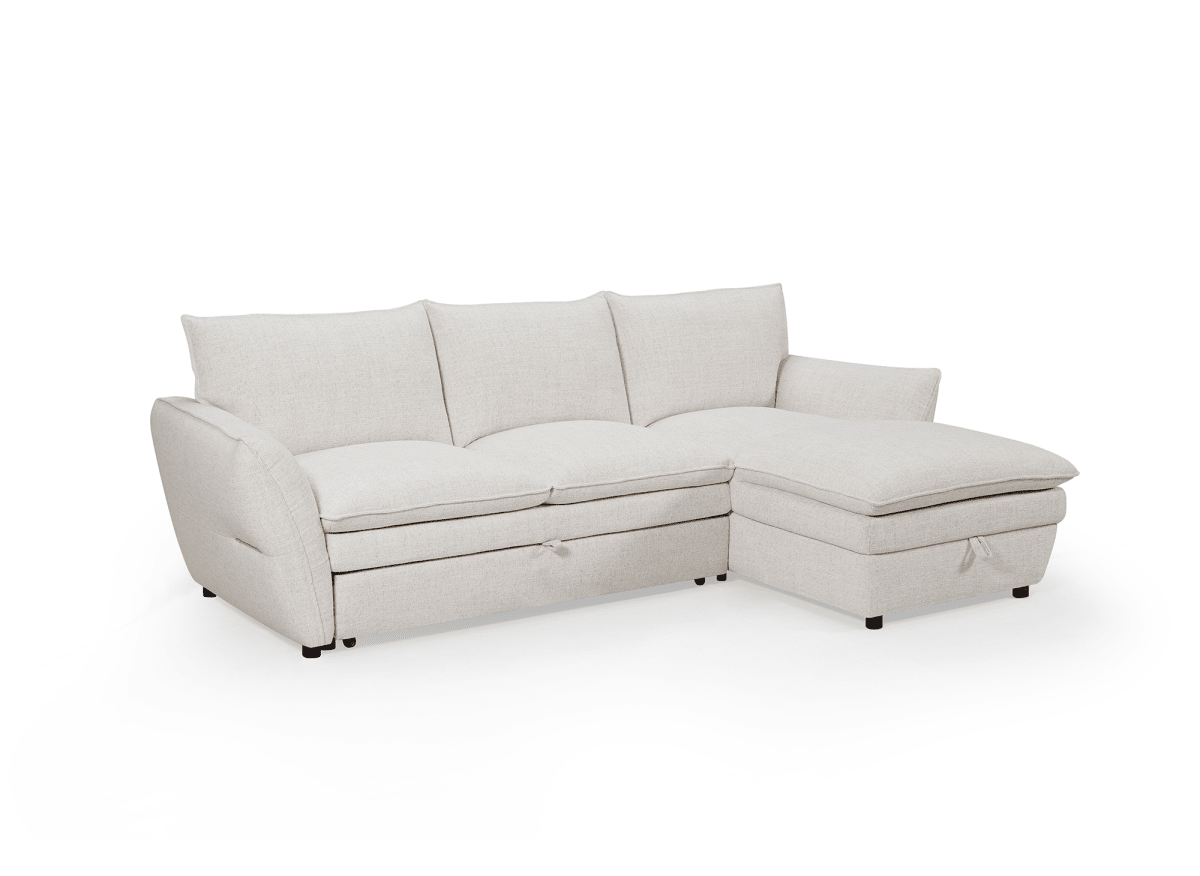 Canapé d'angle convertible avec coffre en tissu beige CAPUCINE - Angle droit - DécoInParis