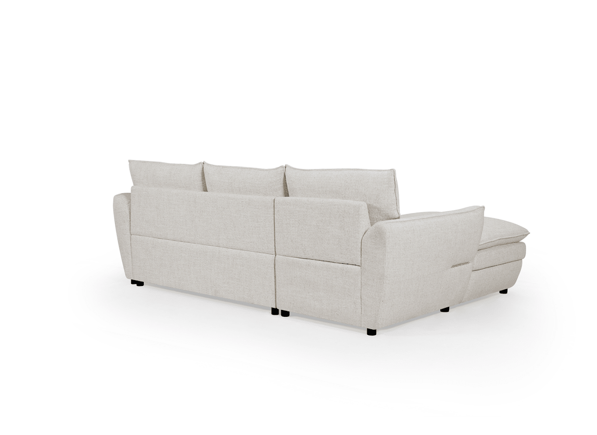 Canapé d'angle convertible avec coffre en tissu beige CAPUCINE - Angle gauche - DécoInParis