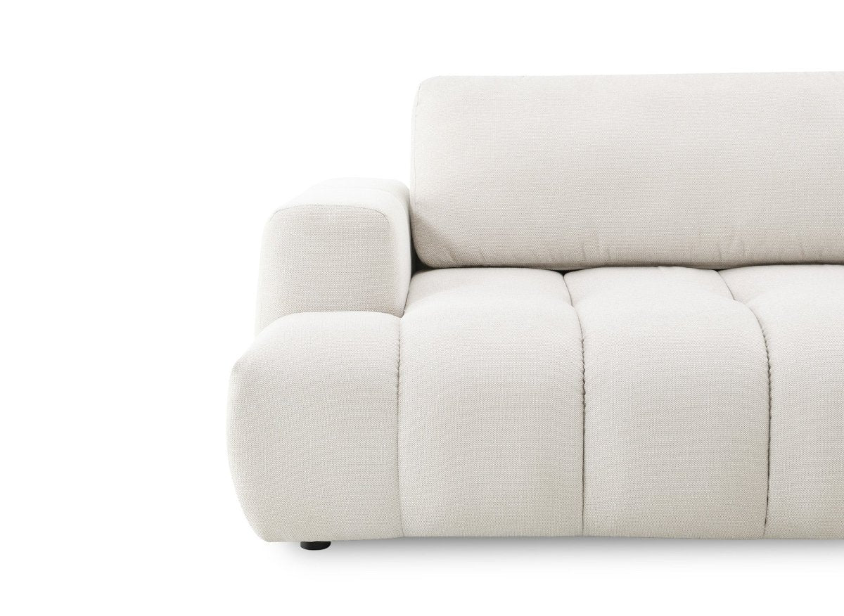 Canapé d'angle convertible avec coffre en tissu beige HAVEN - Angle droit - DécoInParis