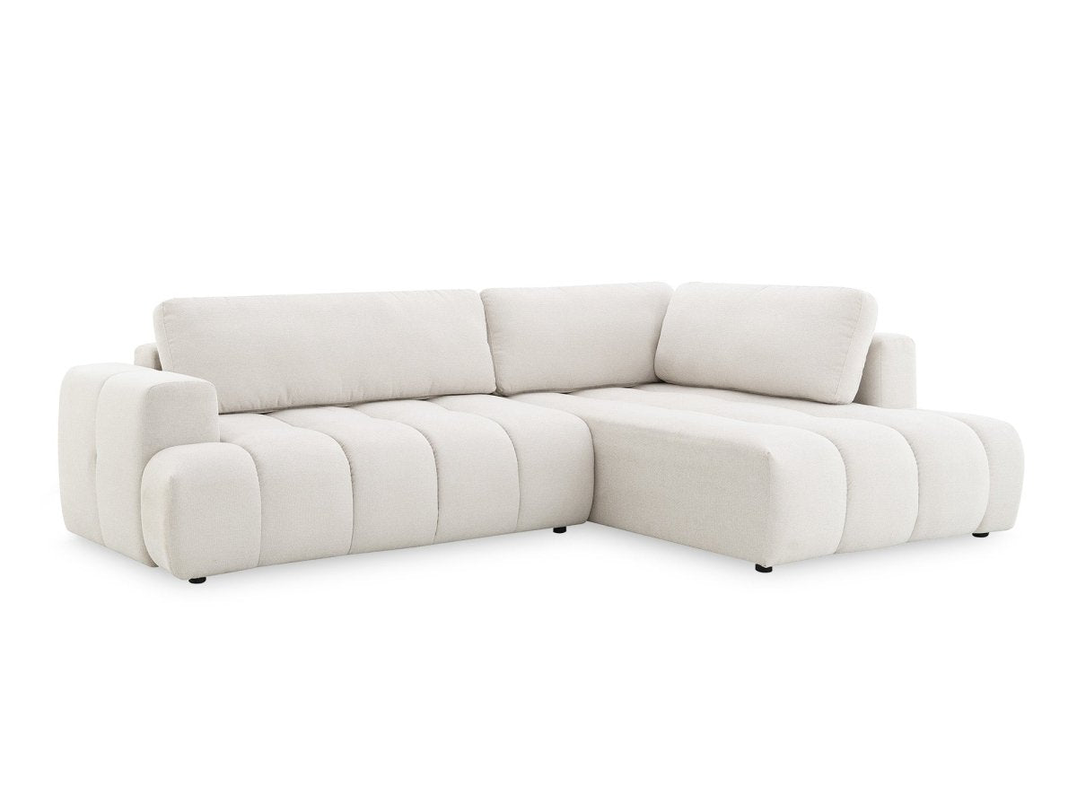 Canapé d'angle convertible avec coffre en tissu beige HAVEN - Angle droit - DécoInParis