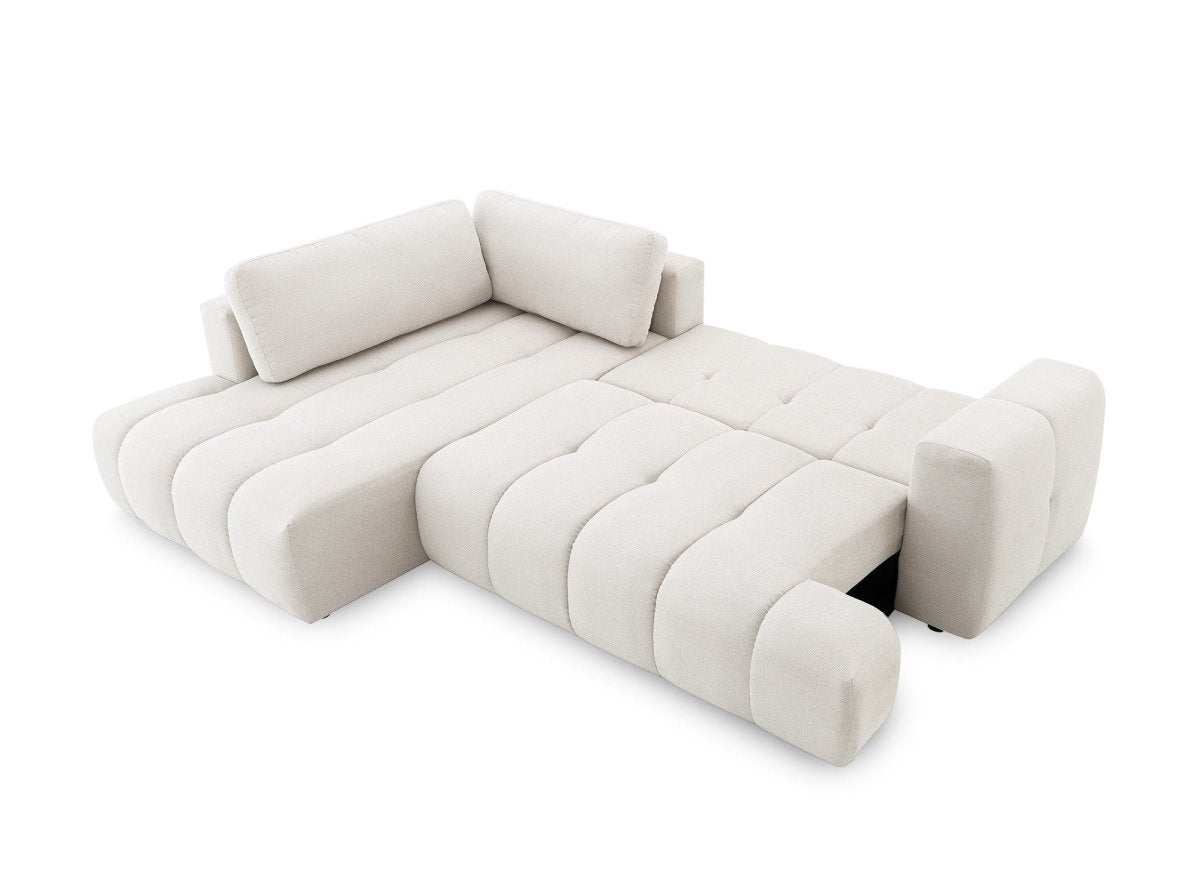 Canapé d'angle convertible avec coffre en tissu beige HAVEN - Angle gauche - DécoInParis