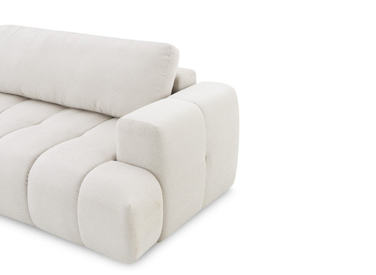 Canapé d'angle convertible avec coffre en tissu beige HAVEN - Angle gauche - DécoInParis