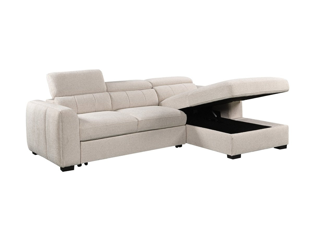 Canapé d'angle convertible avec coffre en tissu bouclette beige NAOMI -Angle droit - DécoInParis