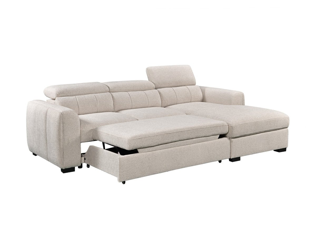 Canapé d'angle convertible avec coffre en tissu bouclette beige NAOMI -Angle droit - DécoInParis