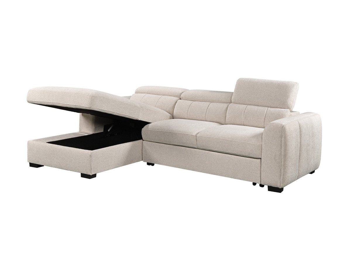 Canapé d'angle convertible avec coffre en tissu bouclette beige NAOMI -Angle gauche - DécoInParis