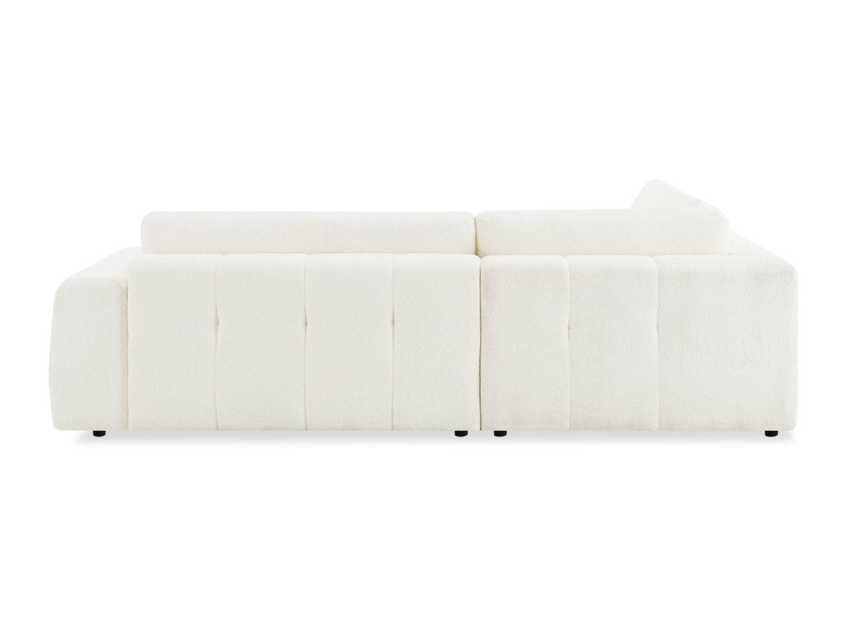 Canapé d'angle convertible avec coffre en tissu bouclette écru HAVEN - Angle gauche - DécoInParis