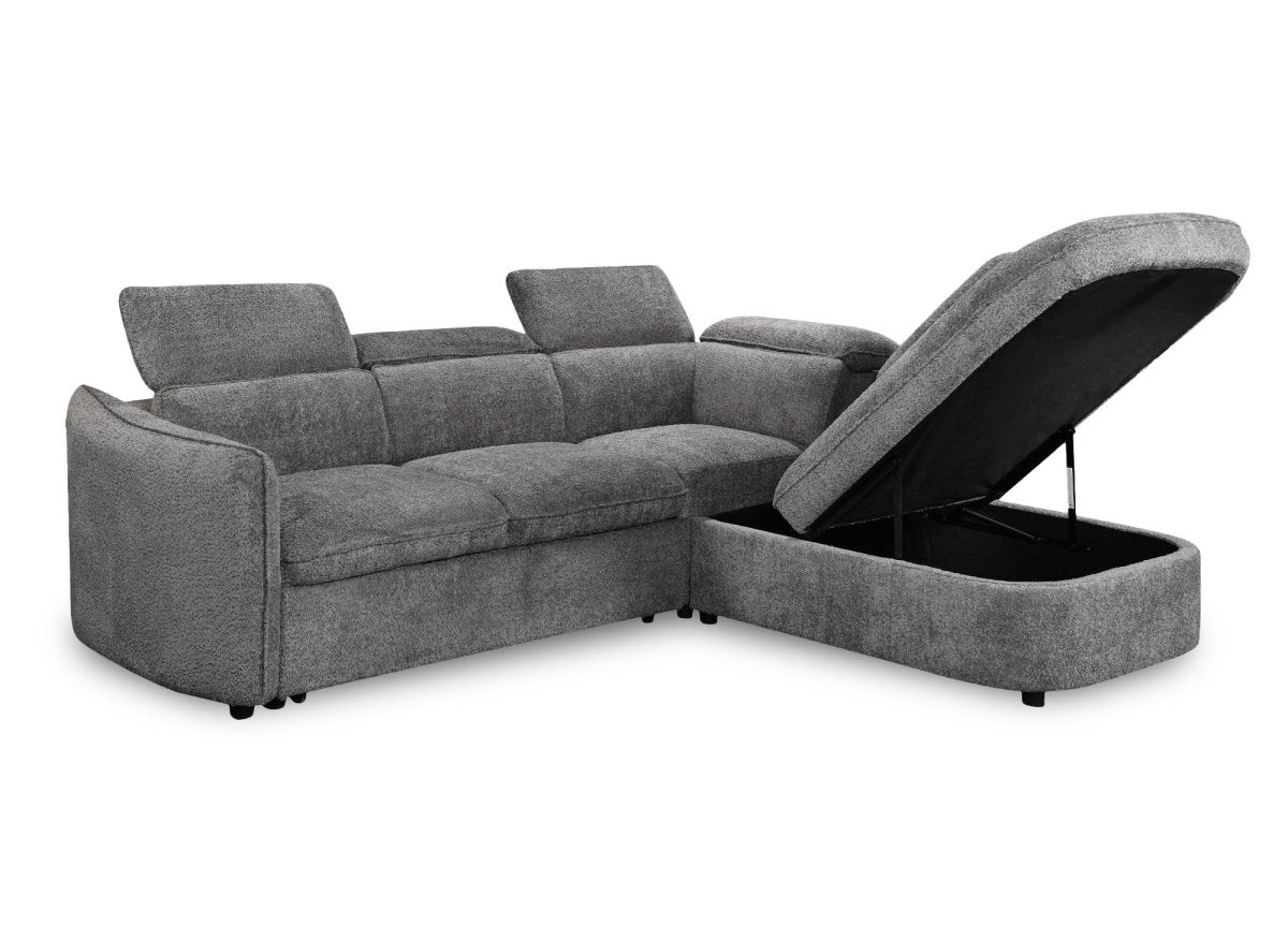 Canapé d'angle convertible avec coffre en tissu bouclette gris BAYA - angle droit - DécoInParis