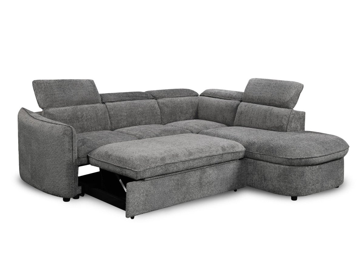 Canapé d'angle convertible avec coffre en tissu bouclette gris BAYA - angle droit - DécoInParis