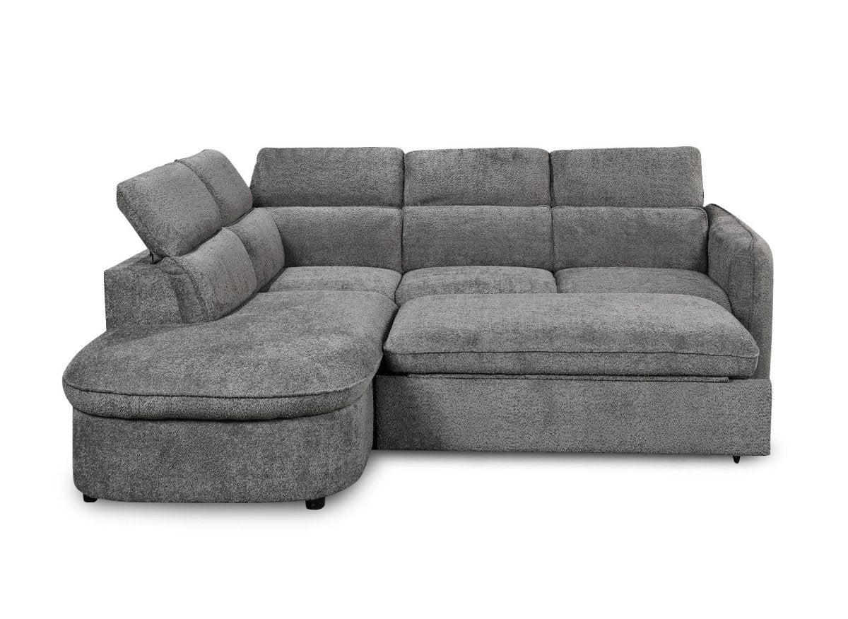 Canapé d'angle convertible avec coffre en tissu bouclette gris BAYA - angle gauche - DécoInParis