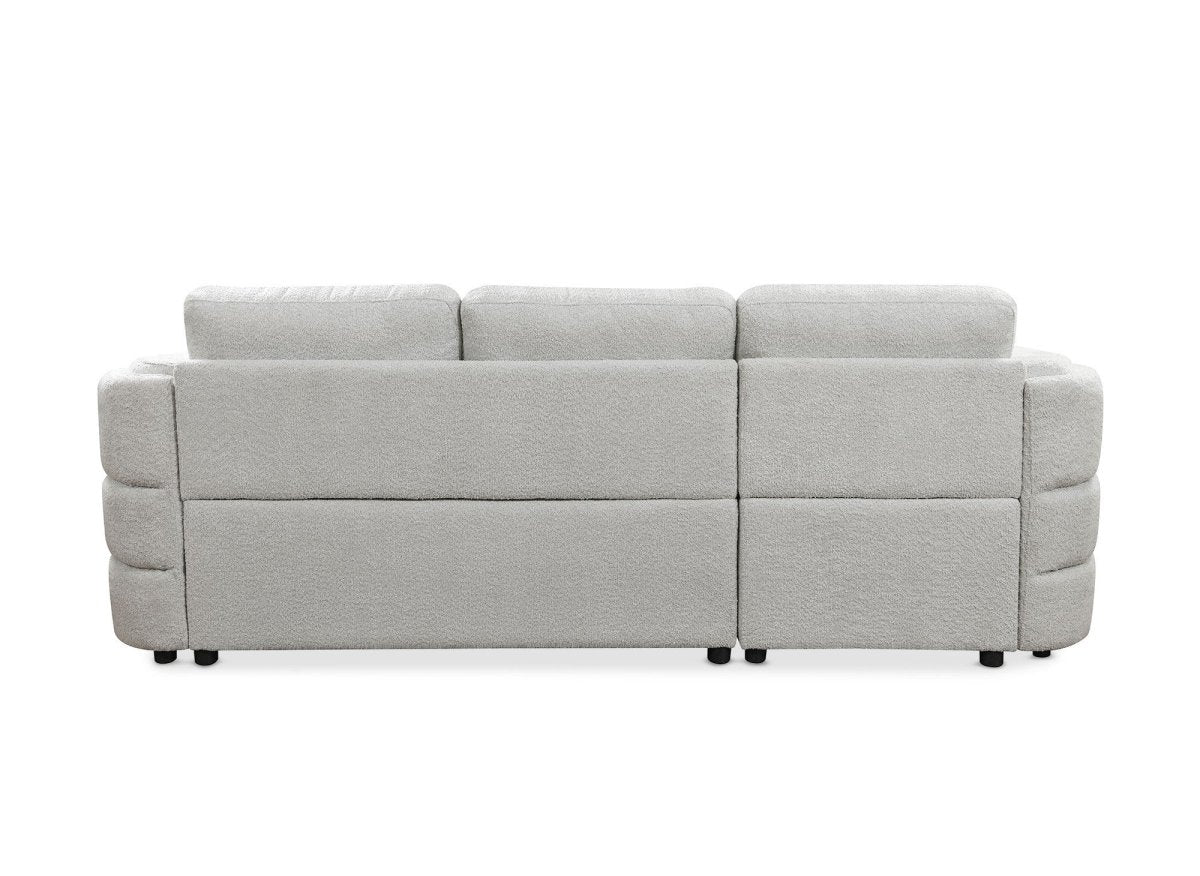 Canapé d'angle convertible avec coffre en tissu bouclette gris clair CALANDRA - Angle gauche - DécoInParis