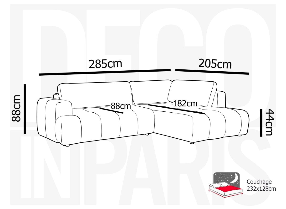 Canapé d'angle convertible avec coffre en tissu gris HAVEN - Angle droit - DécoInParis