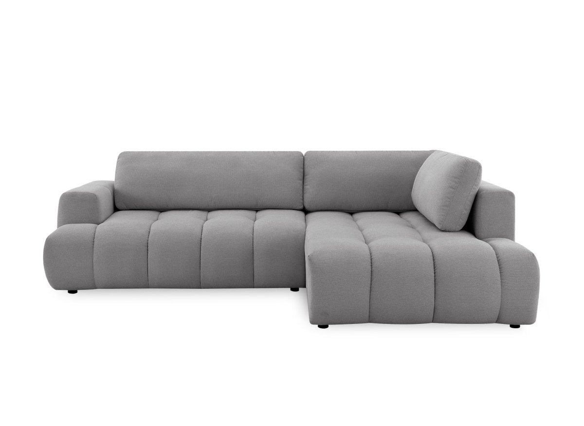 Canapé d'angle convertible avec coffre en tissu gris HAVEN - Angle droit - DécoInParis