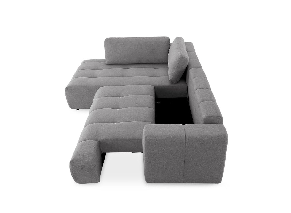 Canapé d'angle convertible avec coffre en tissu gris HAVEN - Angle gauche - DécoInParis