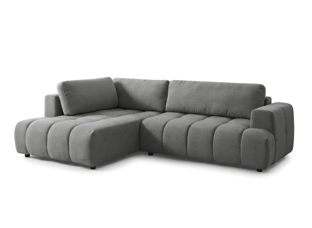 Canapé d'angle convertible avec coffre en tissu gris HAVEN - Angle gauche - DécoInParis