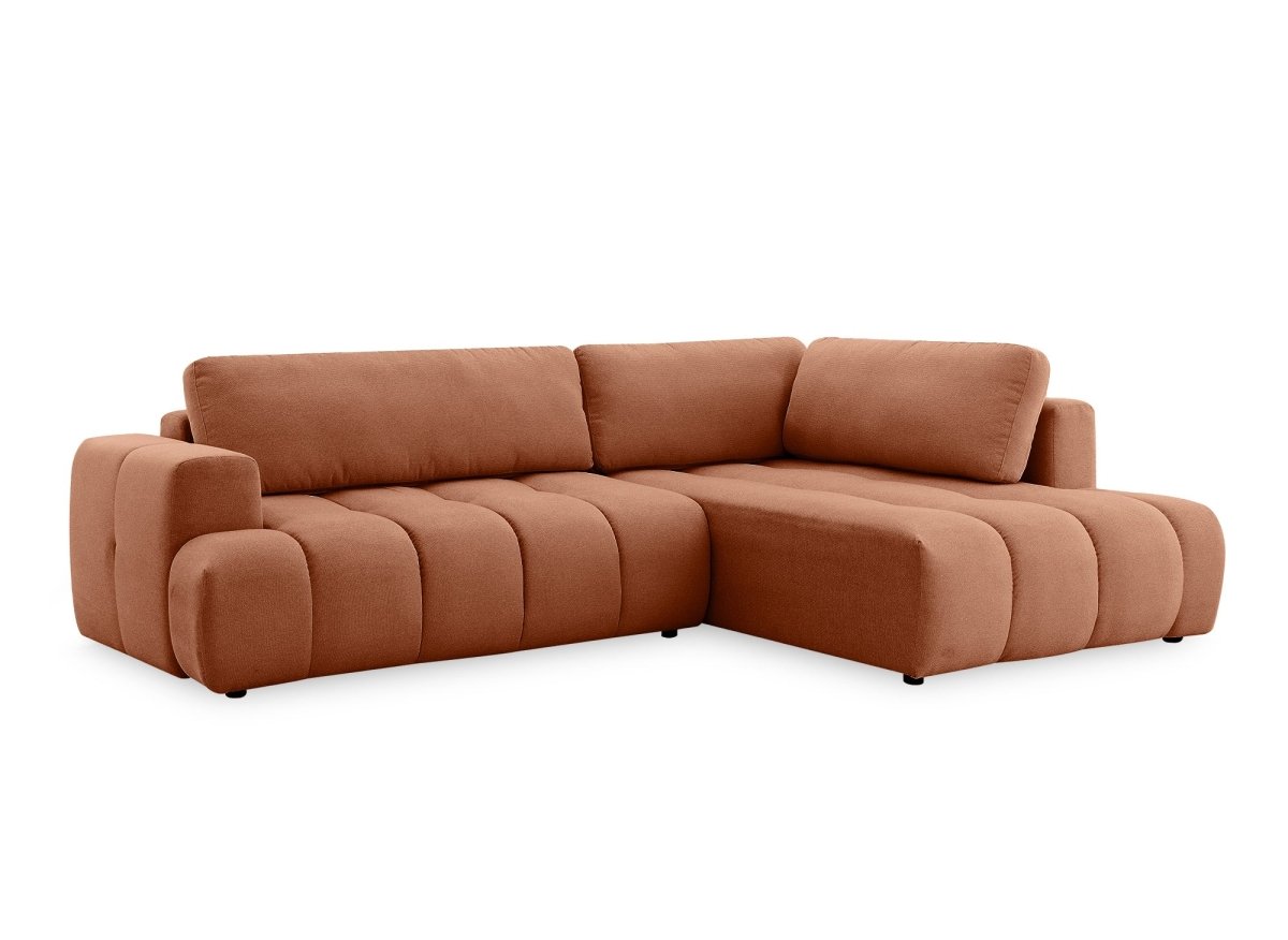 Canapé d'angle convertible avec coffre en tissu terracotta HAVEN - Angle droit - DécoInParis