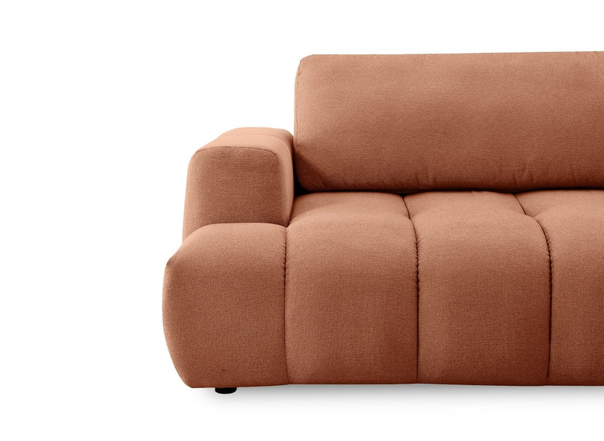 Canapé d'angle convertible avec coffre en tissu terracotta HAVEN - Angle droit - DécoInParis