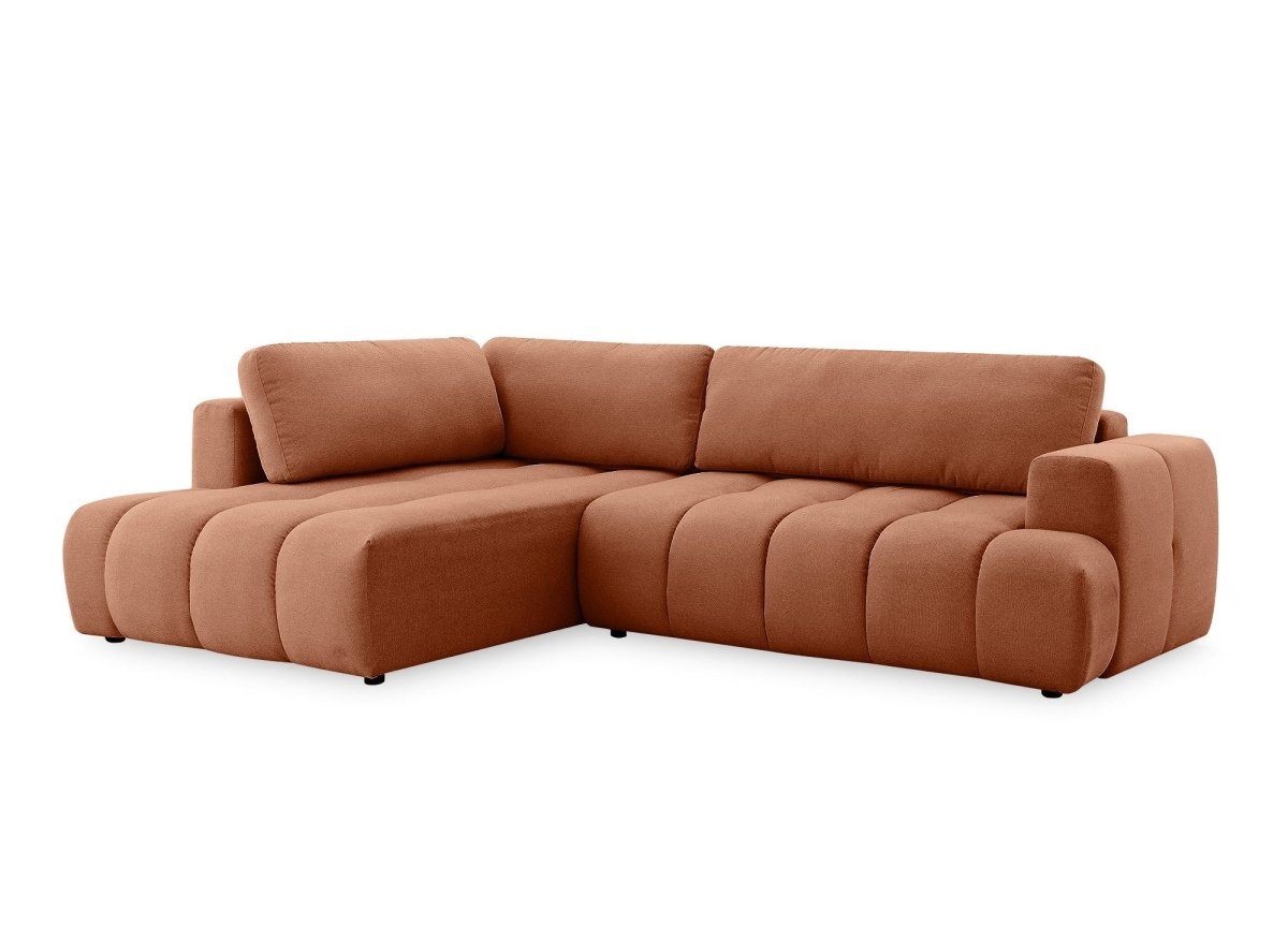 Canapé d'angle convertible avec coffre en tissu terracotta HAVEN - Angle gauche - DécoInParis