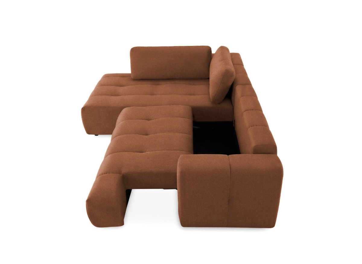 Canapé d'angle convertible avec coffre en tissu terracotta HAVEN - Angle gauche - DécoInParis