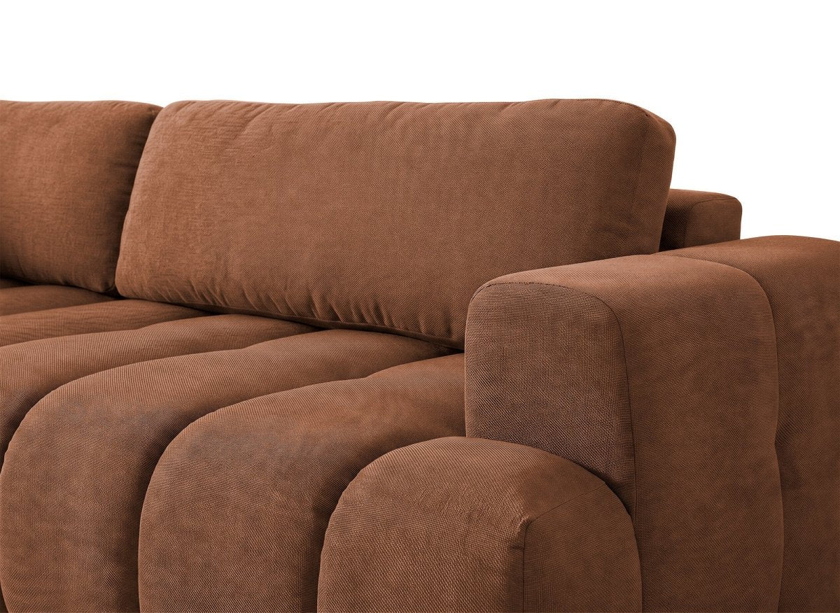 Canapé d'angle convertible avec coffre en tissu terracotta HAVEN - Angle gauche - DécoInParis