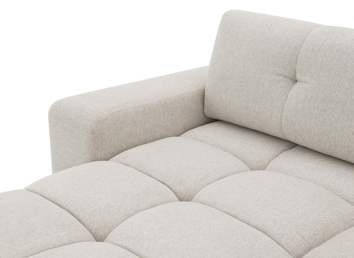 Canapé d'angle convertible avec coffre en tissu texturé beige ANGELINE - Angle gauche - DécoInParis