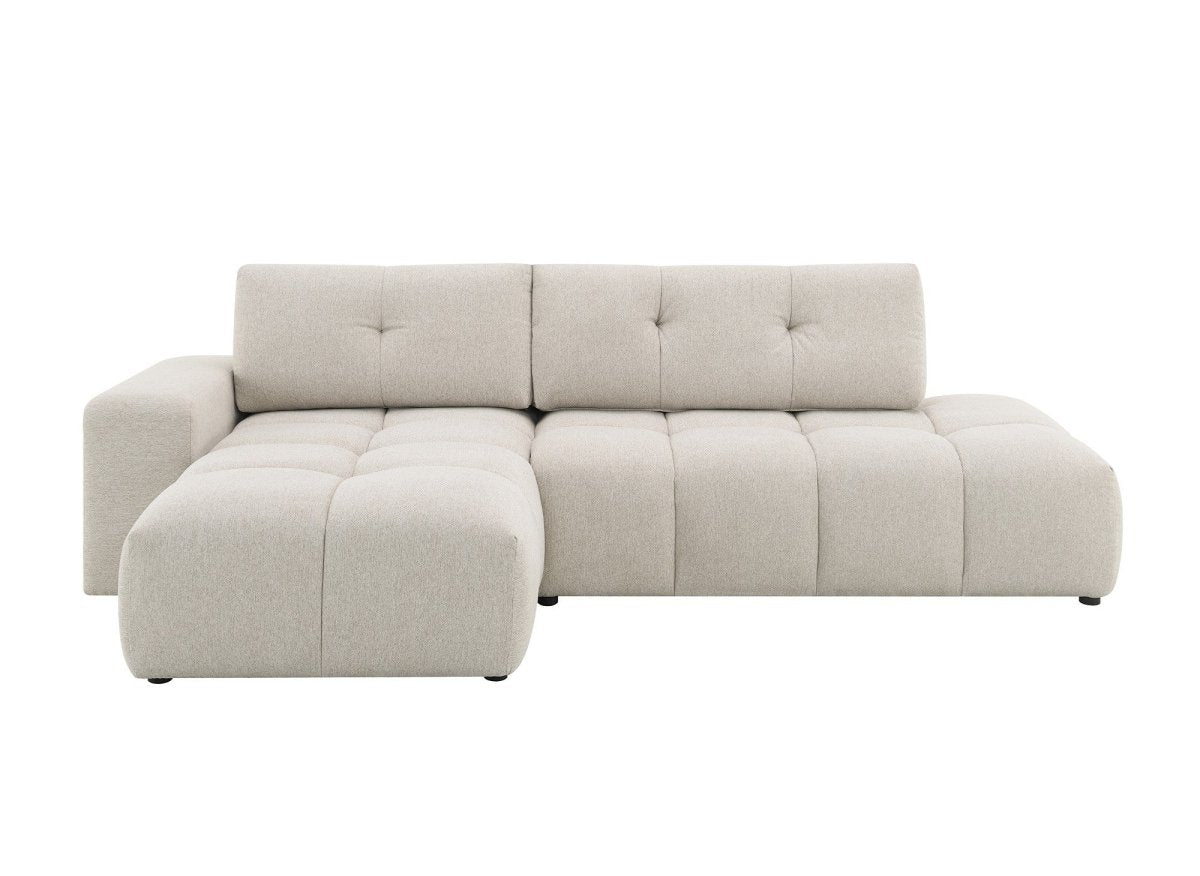 Canapé d'angle convertible avec coffre en tissu texturé beige ANGELINE - Angle gauche - DécoInParis