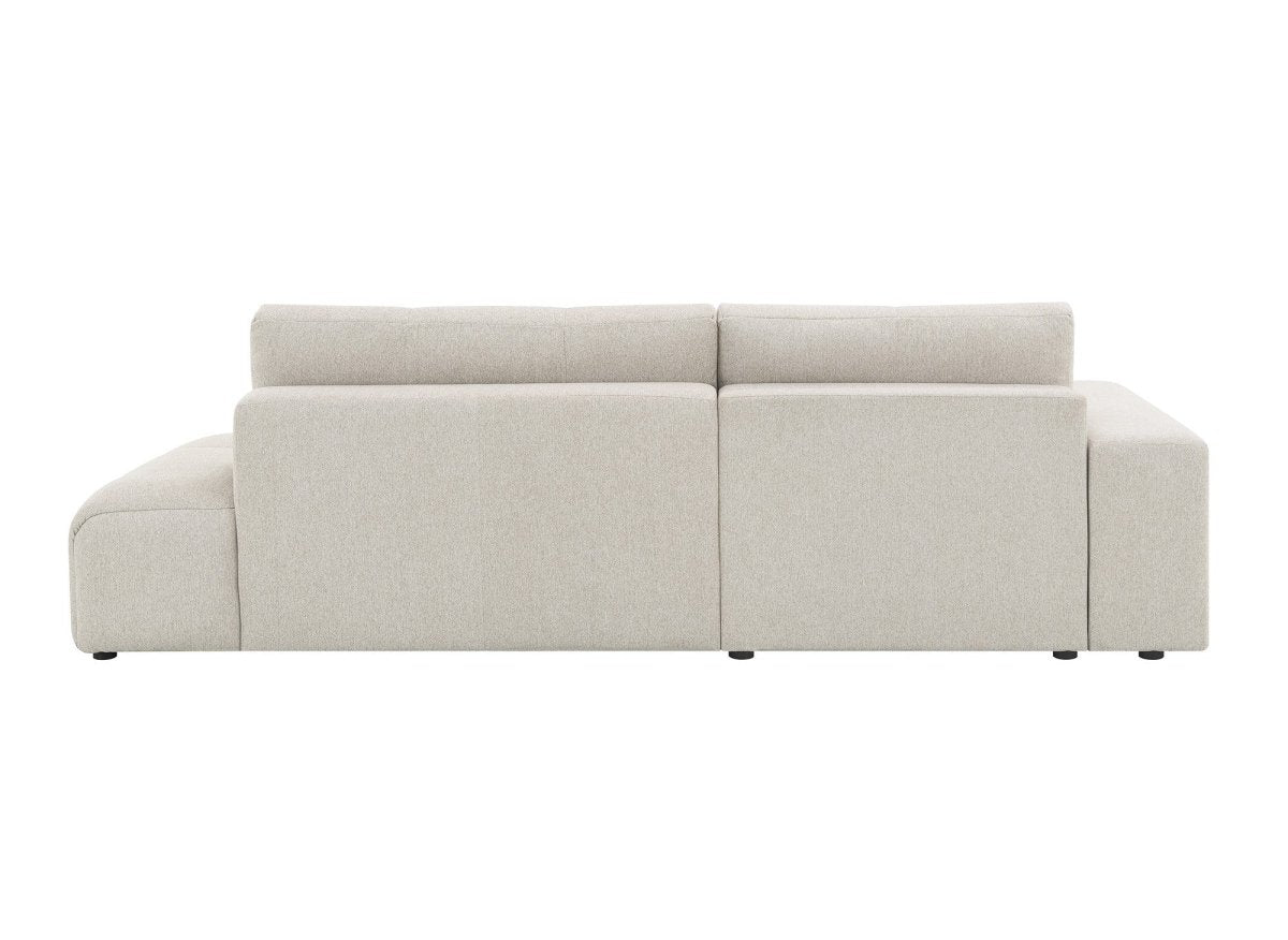 Canapé d'angle convertible avec coffre en tissu texturé beige ANGELINE - Angle gauche - DécoInParis