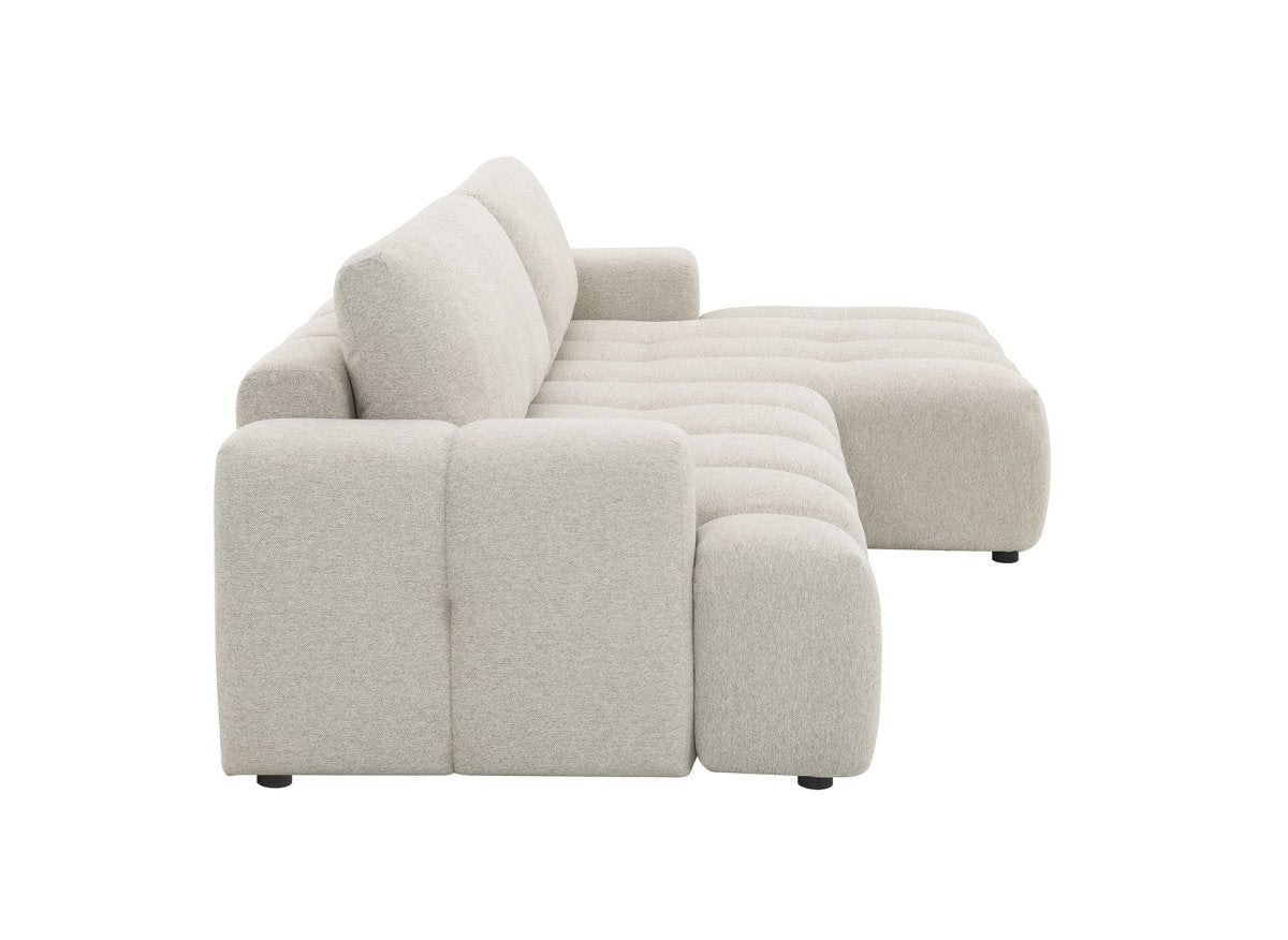 Canapé d'angle convertible avec coffre en tissu texturé beige BERENICE - Angle droit - DécoInParis