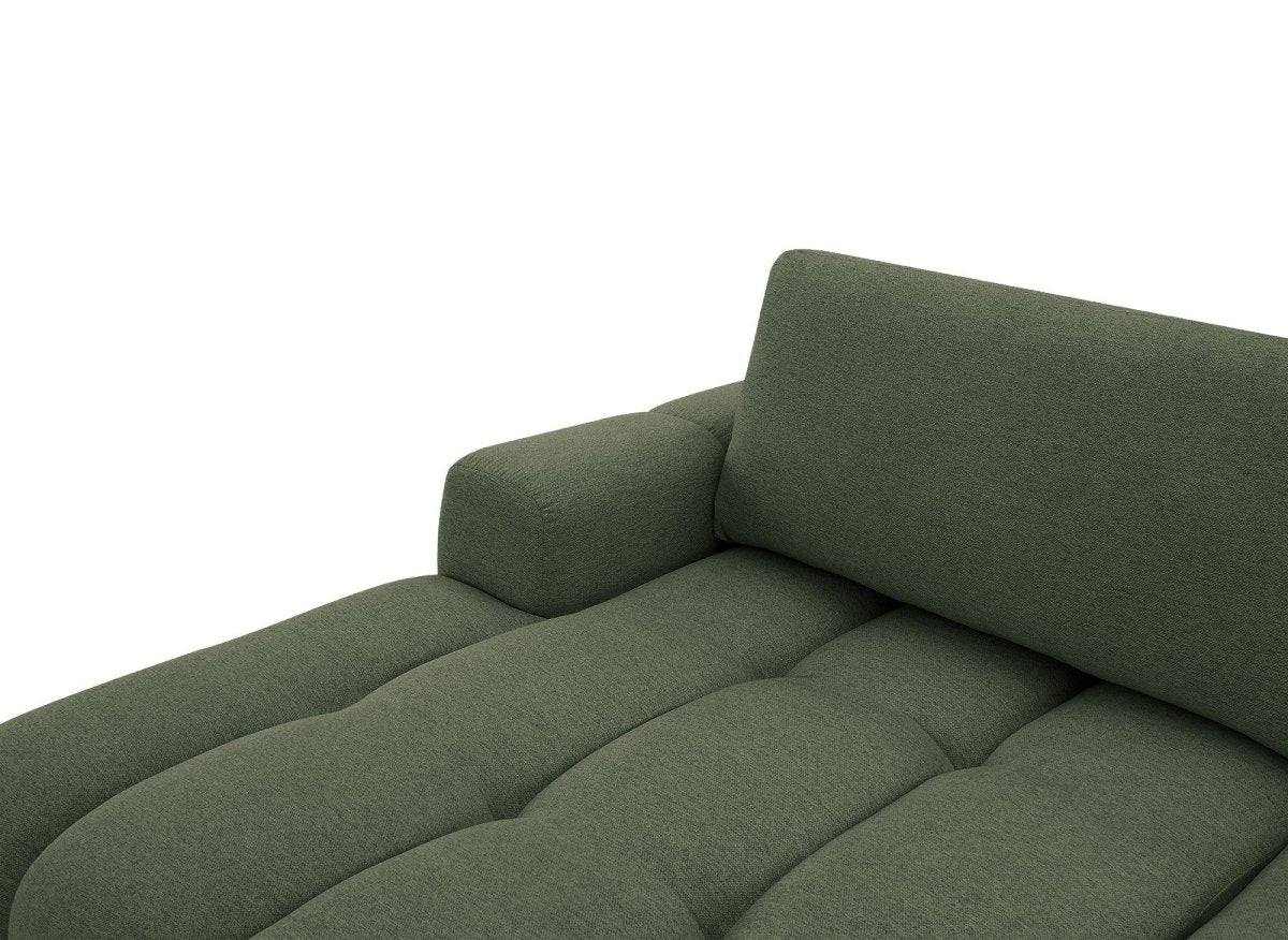 Canapé d'angle convertible avec coffre en tissu texturé vert olive BERENICE - Angle gauche - DécoInParis