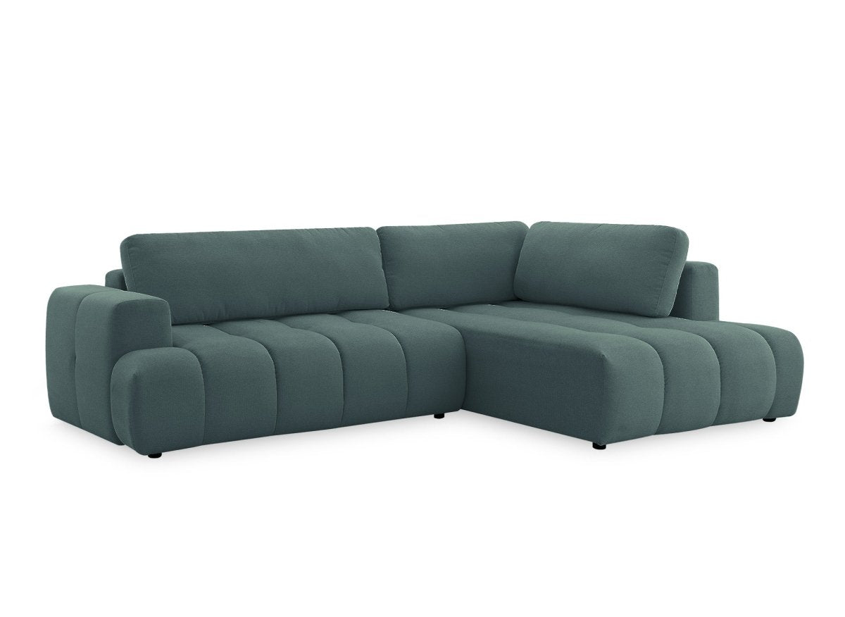 Canapé d'angle convertible avec coffre en tissu vert olive HAVEN - Angle droit - DécoInParis