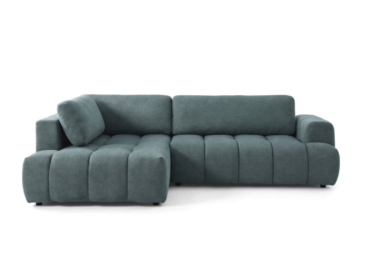 Canapé d'angle convertible avec coffre en tissu vert olive HAVEN - Angle gauche - DécoInParis
