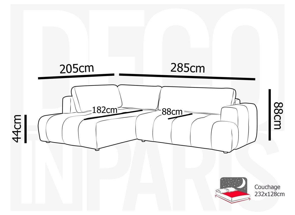 Canapé d'angle convertible avec coffre en tissu vert olive HAVEN - Angle gauche - DécoInParis