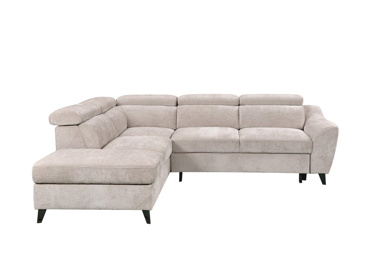 Canapé d'angle convertible avec coffre en velours chiné beige DALTON - Angle gauche - DécoInParis