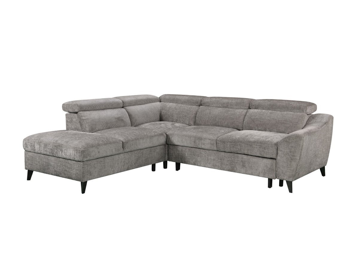 Canapé d'angle convertible avec coffre en velours chiné gris DALTON - Angle gauche - DécoInParis