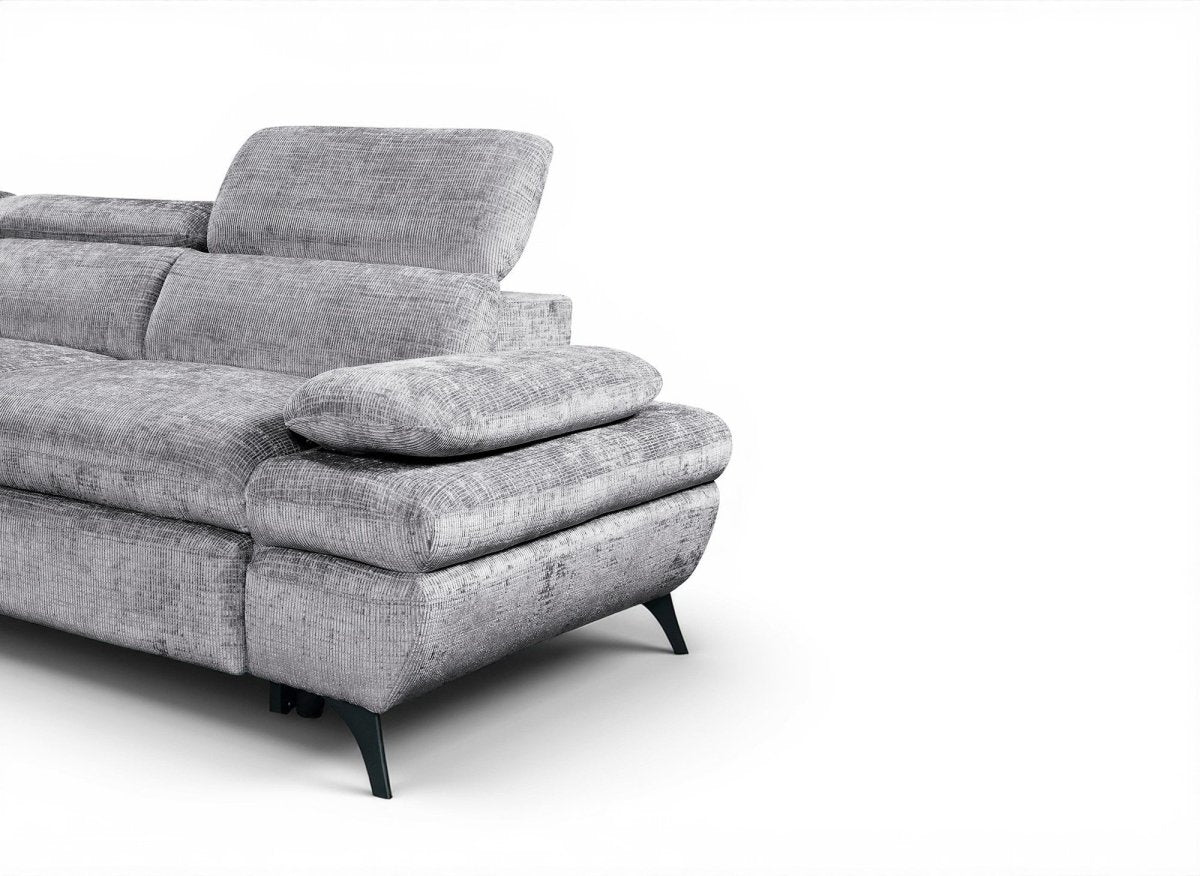 Canapé d'angle convertible avec coffre en velours chiné gris LUFY - Angle gauche - DécoInParis