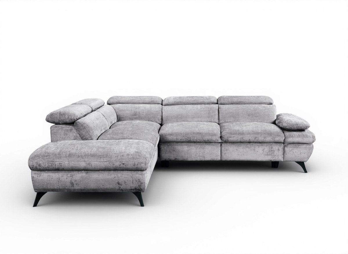 Canapé d'angle convertible avec coffre en velours chiné gris LUFY - Angle gauche - DécoInParis