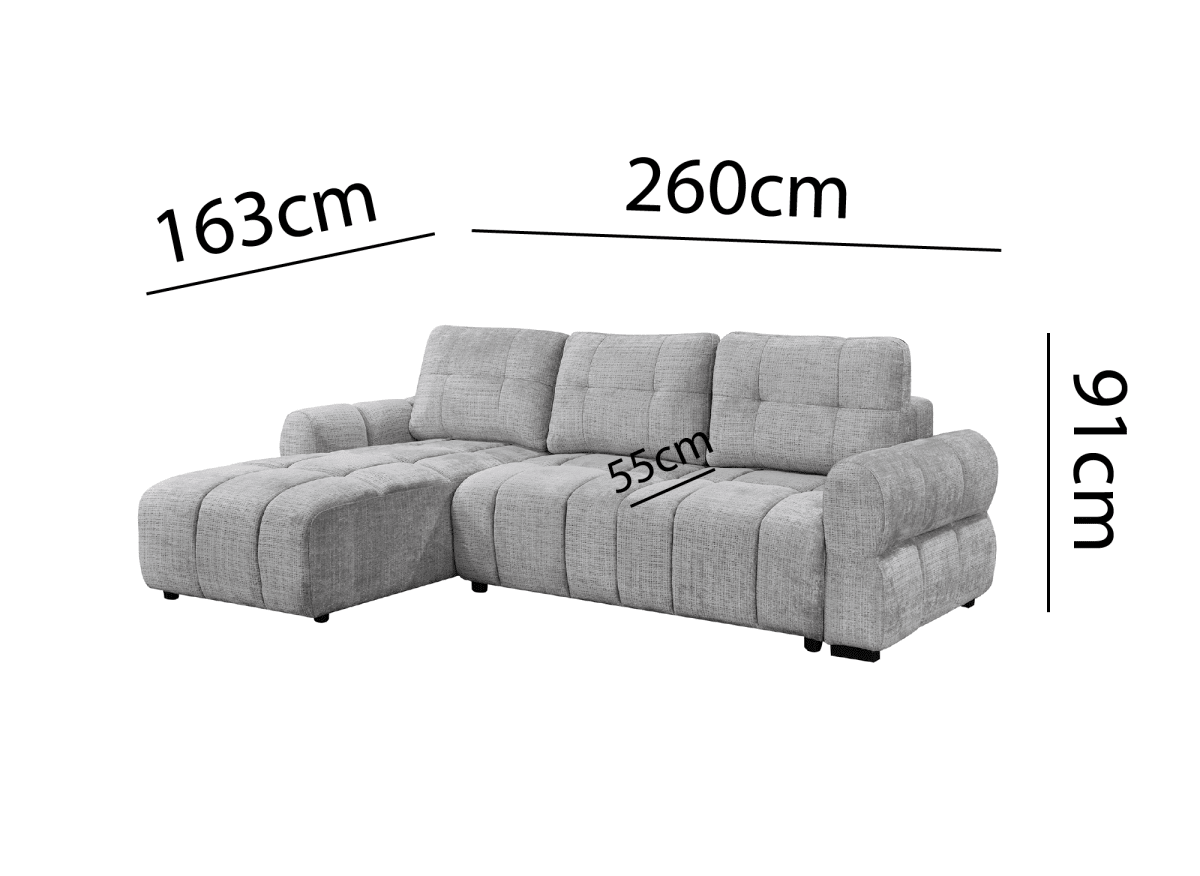 Canapé d'angle convertible avec coffre en velours chiné gris MAHLONE - Angle gauche - DécoInParis