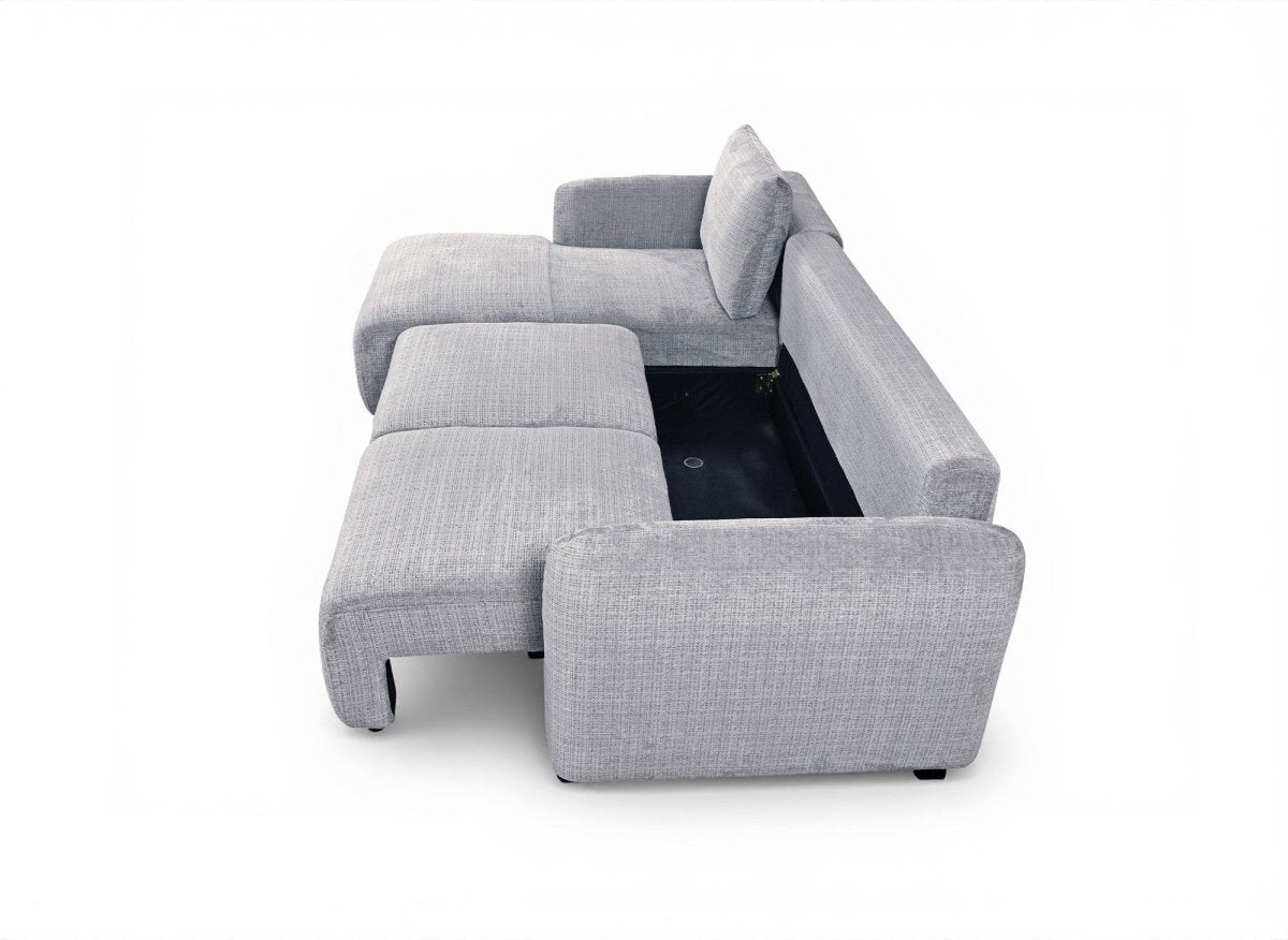 Canapé d'angle convertible avec coffre en velours chiné gris MARLA - Angle gauche - DécoInParis