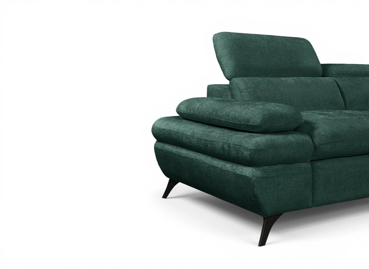 Canapé d'angle convertible avec coffre en velours chiné vert LUFY - Angle droit - DécoInParis